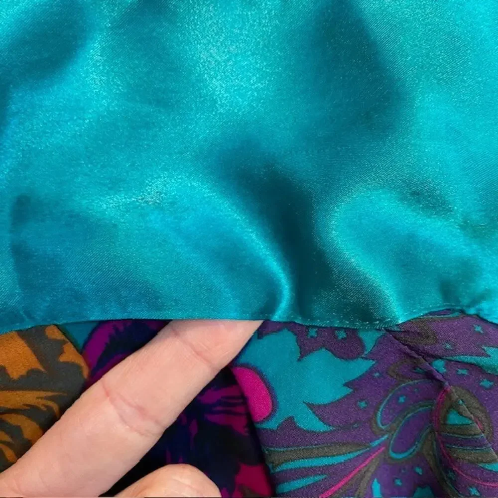 Vintage 80s Victoria Secret Gold Label Turquoise Floral Paisley Robe One Size